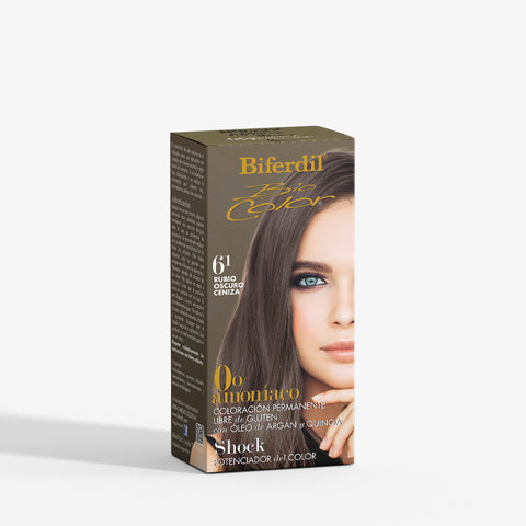 Biferdil Coloración Bio Color 0% amoníaco libre de Gluten color Rubio Oscuro Ceniza KIT
