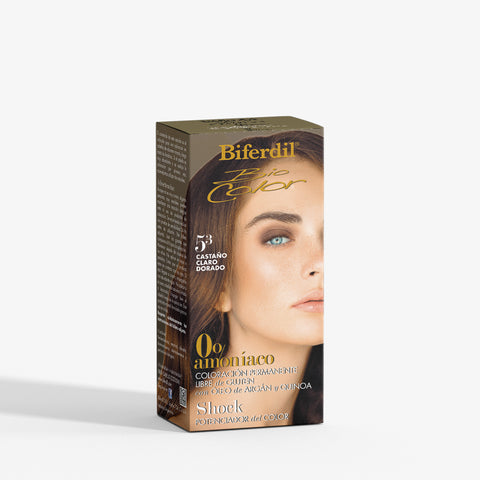 Biferdil Coloración Bio Color 0% amoníaco libre de Gluten color Castaño Claro Dorado KIT
