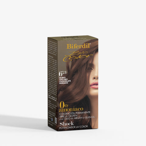 Biferdil Coloración Bio Color 0% amoníaco libre de Gluten color Rubio Oscuro Chocolate Dorado KIT