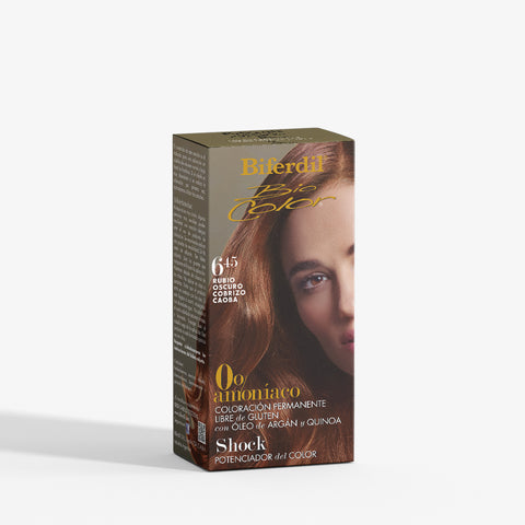 Biferdil Coloración Bio Color 0% amoníaco libre de Gluten color Rubio Oscuro Cobrizo Caoba KIT